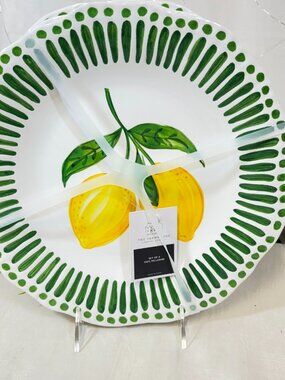 Rachel Ashwell 100% Melamine Lemon Green Cabana Stripe Dinner Plates 11" Set 4
